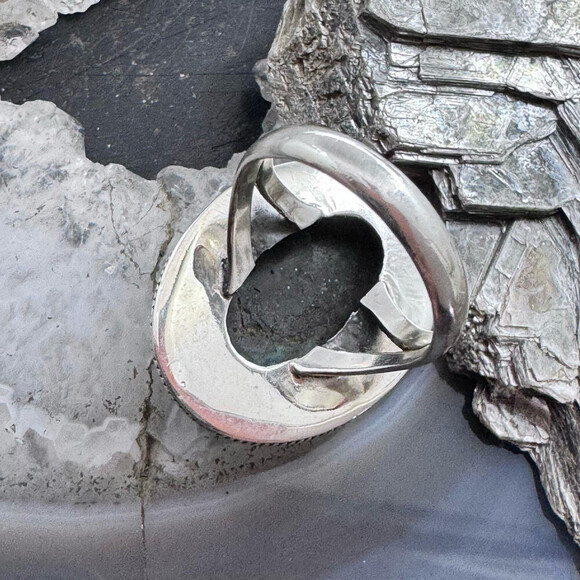 Sterling Silver Southwestern Style Oval Azurite Decorated Ring Size 7 For Women - Picture 7 of 10